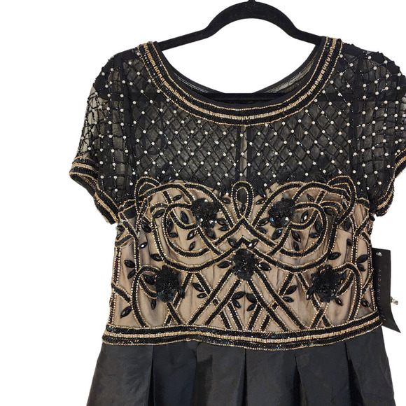 Nwt Aidan Mattox Boat Neck Short Sleeve Embellished Tafetta Dress size 12 - Picture 5 of 11